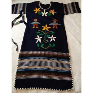 Vtg 80s Peru Ecuador Bolivia South America L/XL Colorful Hand Woven Dress